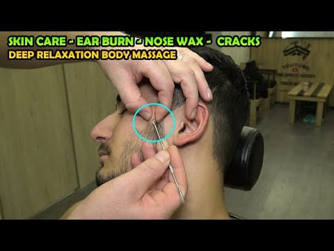WORLD BEST BARBER SKIN CARE & OIL REMOVAL 💈 WAX & BURN - CRACKS + ASMR Head,Chest,Ear & Body Massage