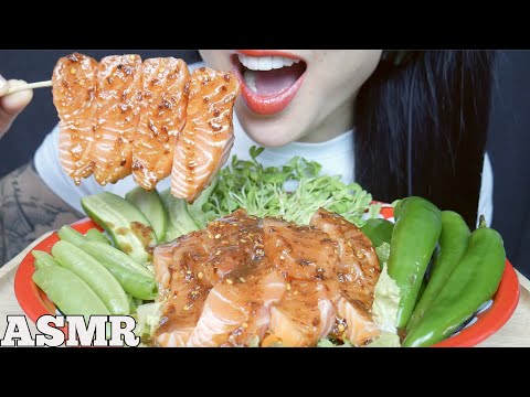 ASMR SPICY SALMON SASHIMI FRESH VEGGIE SALAD (CRUNCHY EATING SOUNDS) NO TALKING | SAS-ASMR