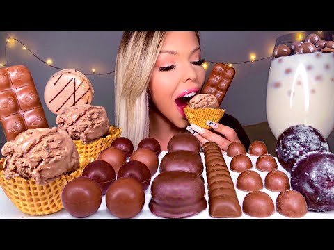 ASMR CHOCOLATE BUBBLE PARTY, LINDOR, MOCHI, CHOCOLATE ICE CREAM WAFFLE BOWL, VIVA PUFFS MUKBANG 먹방