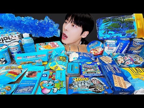 ASMR MUKBANG | 편의점 블루 디저트 아이스크림 먹방 불닭 소다맛 & BLUE DESSERT HONEY JELLY CANDY