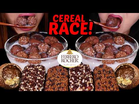 ASMR FERRERO ROCHER CEREAL RACE! Crunchy chocolate marshmallows, Reese's ice cream bars 먹방