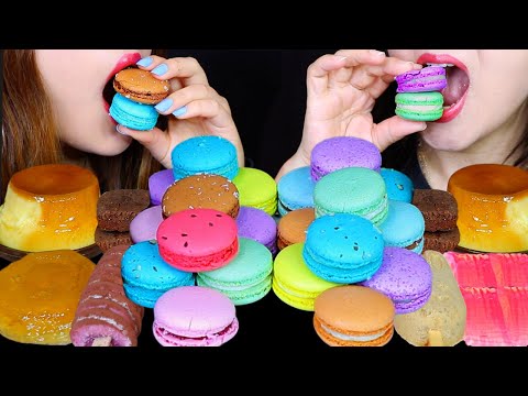 ASMR RAINBOW MACARONS, CARAMEL FLAN, CHOCOLATE BROWNIES, ICE CREAM BAR, CHOCO TWINKIE, PLUM JELLY 먹방