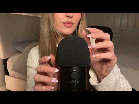 ASMR | Long Nail Tippy Taps on Foam Mic and Mic Base ( + some almost touching)
