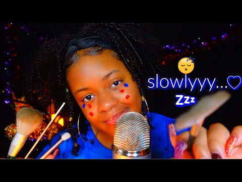 ASMR ✨slowlyyy brushing, plucking & tracing your face ♡ + breathy close whispers 😴✨