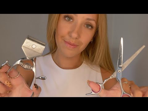 ASMR Barbershop💈RP- manual trimmer, scissors, ear burning, inaudible talking