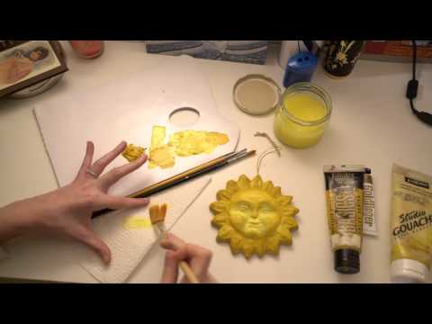 ASMR Painting Papier-Mâché Sun | Very Quiet Whispering | Acrylic & Wash Paint