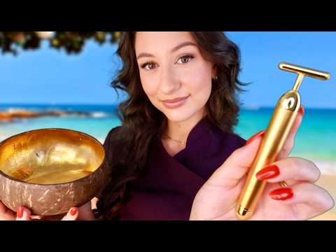 ASMR Relaxing Facial Treatment On The Beach 🏝️✨ Face Massage & Skincare Roleplay