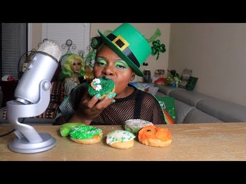 Too Cute! Krispy Kreme's St Patrick Donuts ASMR Eating Sounds
