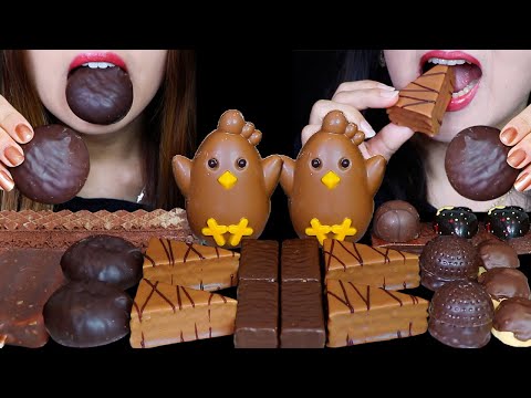 ASMR MILK CHOCOLATE CHICKS, CAKE SLICES, TOFFEE ICE CREAM, CARAMEL MARSHMALLOWS, CREAM PUFFS, PIE 먹방