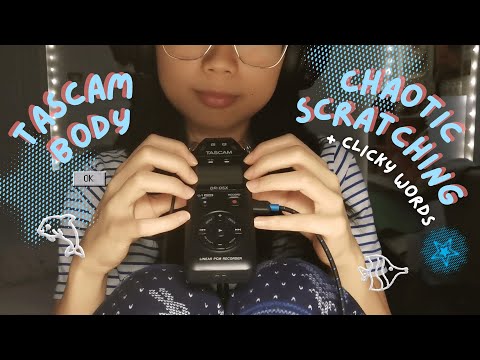 fast and aggressive asmr | tascam body scratches and taps (w/ clicky word repetition/mouth sounds)