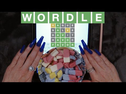 ASMR Eating Squashies Gummy Candy & WORDLE on iPad | Whispered Game Play