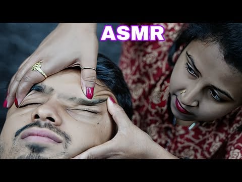 Indian Female To Male Super Soft Head And Forehead Tapping ASMR Massage By Barber Girl Chaitali