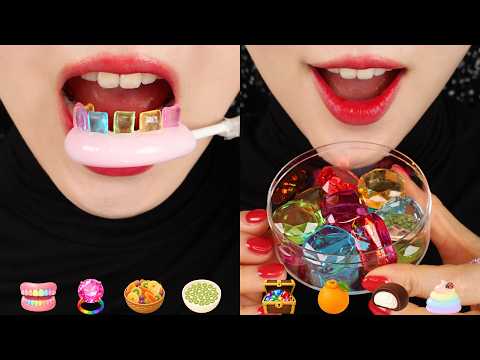 GEMSTONE CANDY ASMR FRENCH FRUIT CONFIT, RAINBOW FOOD ASMR EMOJI FOOD MUKBANG 💎