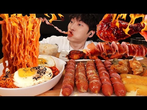 ASMR MUKBANG 불닭볶음면 & 치즈 스틱 & 양념 치킨먹방! FIRE Noodle & FRIED CHICKEN & CHEESE STICK EATING SOUND!