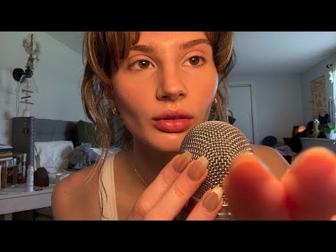 ASMR inaudible whispering, face tracing/ tapping, mouth sounds, and mic scratching 