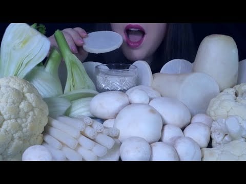 HEALTHY EATING ASMR Raw WHITE Veggie Platter [Fennel, Daikon Radish, Mushroom, Lotus Root] CRUNCHY!