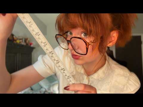 asmr mumbling and measuring 📐📝 close inaudible , unintelligible whispers / soft speaking examining
