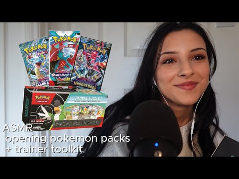 ASMR | whispered Pokémon tcg 'Scarlet & Violet' pack opening + trainer toolkit!