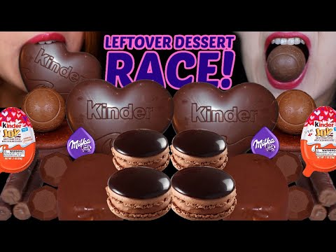 ASMR INTENSE LEFTOVER DESSERT RACE! GIANT KINDER CHOCOLATE HEART, MILKA SNOBALL, ICE CREAM BAR 먹방