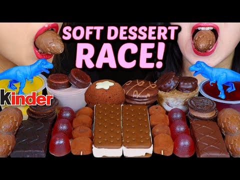 ASMR SOFT DESSERT RACE! CHOCOLATE MOCHI, ICE CREAM SANDWICH, CREAM EGG, GRAPE JELLY, KINDER CAKE 먹방