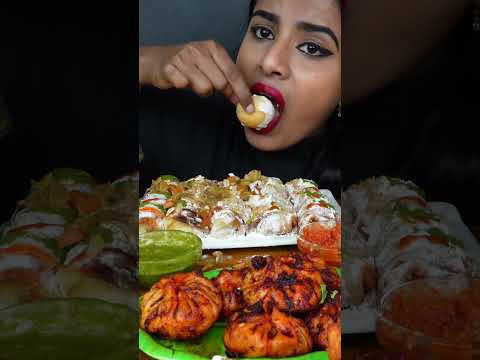 Eating Spicy Malai Chaap Roll,Fried Tandoori Chicken Momos,Dahi Puri,Tikka Wrap ASMR eating Mukbang