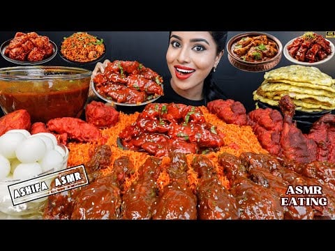 ASMR Eating Spicy Dragon Chicken Curry,Fried Rice,Leg Piece,Rogan Fry Big Bites ASMR Eating Mukbang