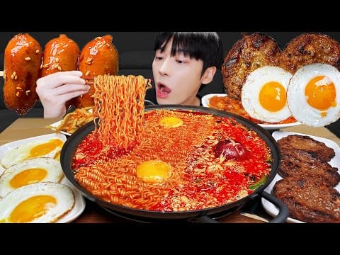 ASMR MUKBANG | 직접 만든 순두부 열라면 먹방 & 레시피 계란, 스팸, 김치 | FIRE NOODLES EATING
