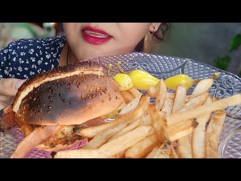 ASMR Comiendo hamburguesa con papas 
