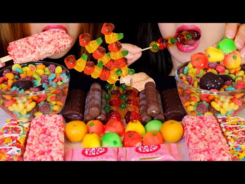 ASMR FRUIT GUMMY, RAINBOW CEREAL, STRAWBERRY ICE CREAM, MILKA CHOCOLATE CAKE, FRUIT MARZIPAN 먹방