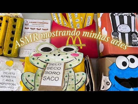 ASMR | Mostrando minhas artes escolares para ensinar ! 
