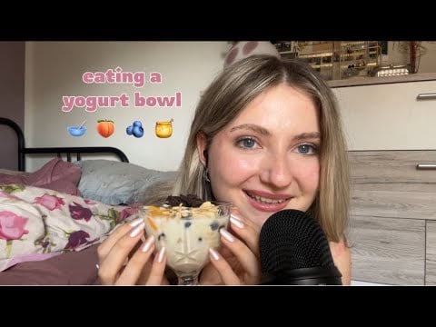 ASMR | yogurt bowl mukbang 🥣🍑🫐 (eating sounds with little whispers) 
