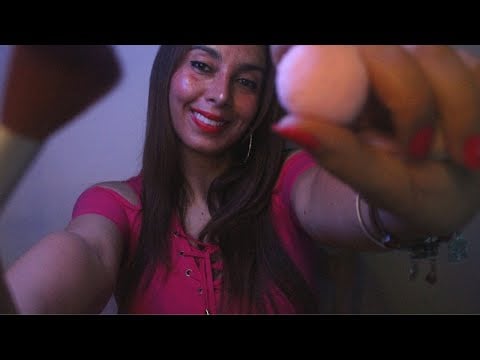 ASMR  WHISPERING - BRUSHING YOUR FACE - tingles for relaxation
