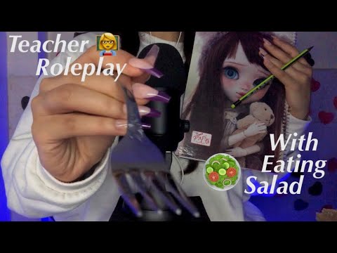 An Apathetic 😐 Teacher Roleplay, Cheking Your Notebook With Eating Salad 🥗