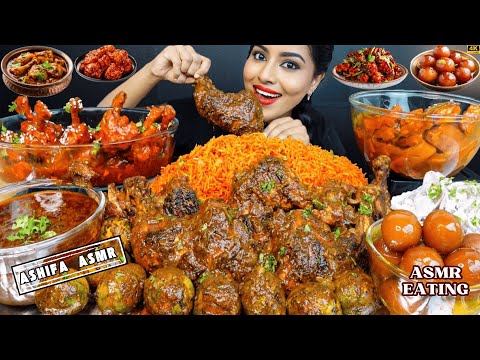ASMR Eating Spicy Kadai Chicken Masala Curry,Chicken Tangdi Curry,Rice Big Bites ASMR Eating Mukbang