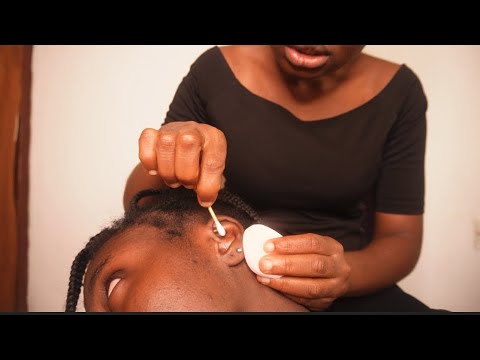ASMR EAR CLEANING AND FACE TOUCHING WITH SOFT WHISPERS FOR DEEP SLEEP 😴