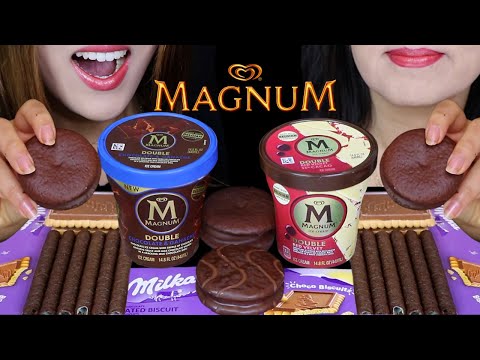 ASMR MAGNUM ICE CREAM PINTS *DOUBLE CHOCOLATE GANACHE & WHITE CHOCOLATE RED VELVET* MILKA CHOCO 먹방