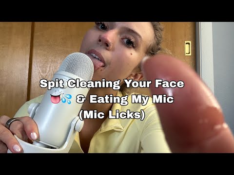 ASMR| Spit Cleaning your Face & Eating My Blue Yeti Mic (MIC LICKlNG Mouth Sounds) 