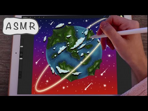 iPad ASMR - Painting a planet in Procreate - Whispering / Writing Sounds