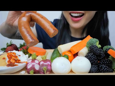 KIELBASA SAUSAGE + COTTAGE CHEESE AND MUSTARD + VEGGIES (NO TALKING) ASMR EATING SOUNDS | SAS-ASMR