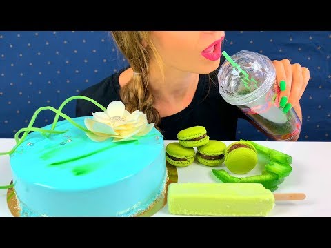 ASMR GREEN ICE CREAM, MACARON, CAKE 그린 아이스크림, 마카롱, 케이크 EATING SOUNDS