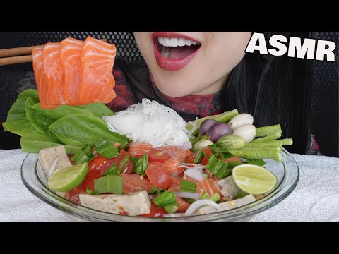 ASMR SPICY THAI SALMON SASHIMI SALAD + FRESH VEGGIES (EATING SOUNDS) NO TALKING | SAS-ASMR