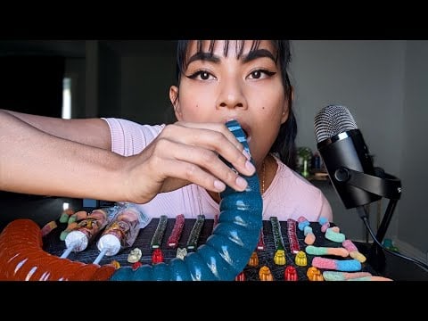 ASMR Tingly Gummy Sounds , World's Largest Gummy Worm Mukbang