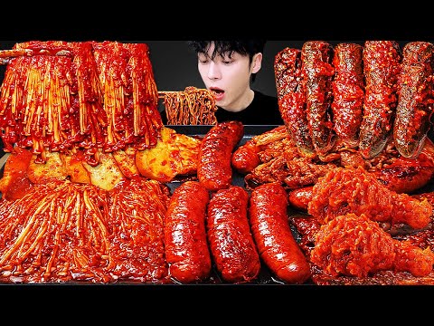 ASMR MUKBANG | 직접 만든 불닭 짜장 버섯 양념치킨 소세지 먹방 & 레시피 FRIED CHICKEN AND FIRE NOODLES EATING