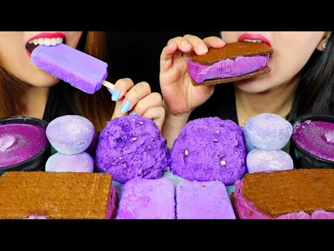 ASMR PURPLE CAKE, UBE ICE CREAM, RED BEAN MOCHI, SWEET POTATO ICE CREAM 리얼사운드 먹방 | Kim&Liz ASMR