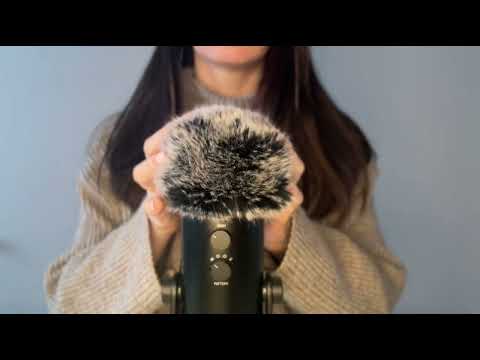 ASMR Fluffy Mic Scratching with Mic Blowing for Sleep (Face Brushing, Rain, No Talking, 3 Hours)