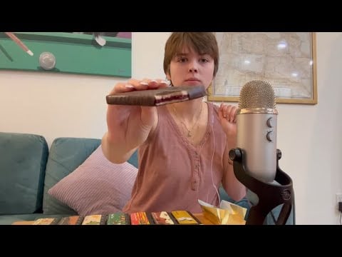 ASMR Trying Filled Chocolate Bars (Chocolate tapping + whispers)
