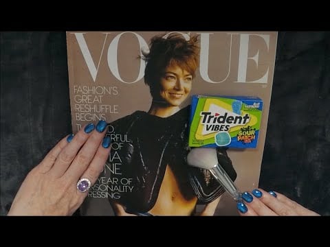 ASMR Gum Chewing Magazine Flip Through | Vogue Emma Stone Whispered Page Turning