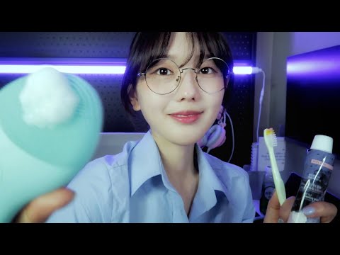 Korean ASMR(Sub) 많이 졸려? 잘준비 도와줄게:) 眠い？寝る準備手伝うよ✨시험 기간에 친구 클렌징&케어해주기 (양치부터 로션까지) Cleansing makeup asmr