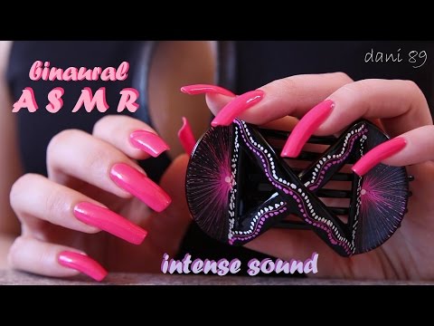 🎧 binaural ASMR 🎥 Long natural nails play with tongs for hair 🎀