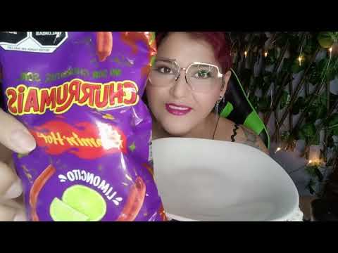 ASMR comiendo churrumaiz con salsa Valentina y chamoy 